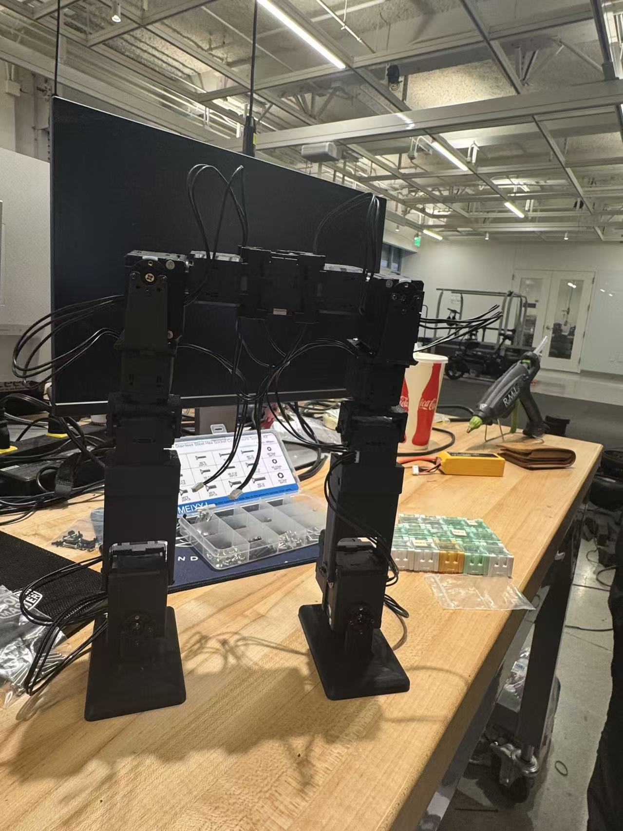 Phone Bot leg assembly and lower-body hardware